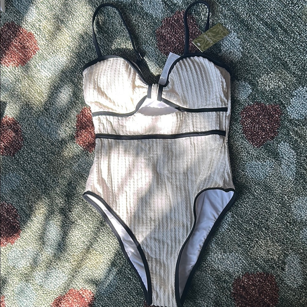 X JoJo coastal rib knotted cutout piping one piece by CupShe